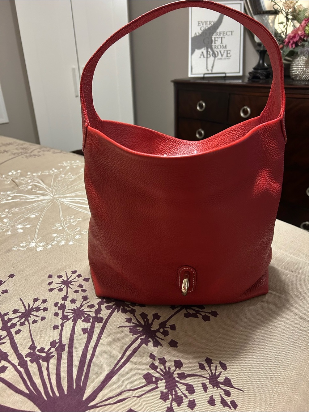 Dooney & Bourke Red Pebbled Leather Shoulder Bag with Gold Hardware - Picture 10 of 12